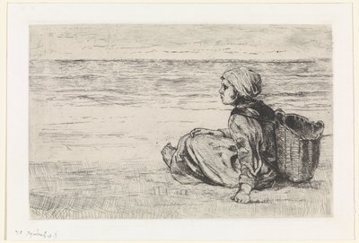 Tyttö meren rannalla tekijältä Jozef Israëls (signed by artist)
