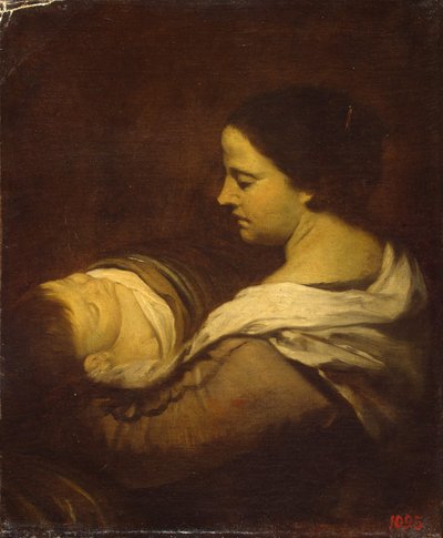 Nainen nukkuvan lapsen kanssa n. 1660. tekijältä Juan Bautista Martinez Del Mazo