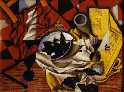 Asetelma viinirypäleillä ja päärynöillä tekijältä Juan Gris