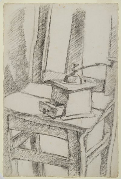 Kahvimylly (Le Moulin à Café), 1911 (hiili levitetylle paperille) tekijältä Juan Gris