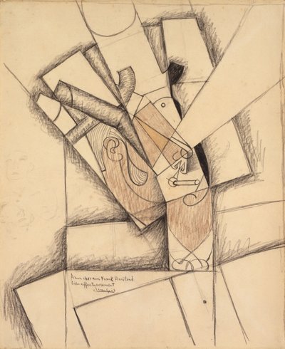 The Smoker, 1913 (hiili, väriliitu ja pesuvesi paperille). tekijältä Juan Gris