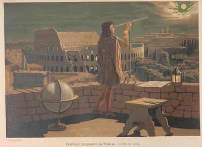 Kopernikus Roomassa. Lähde: Tiede ja sen miehet, 1879. tekijältä Juan Planella y Rodríguez