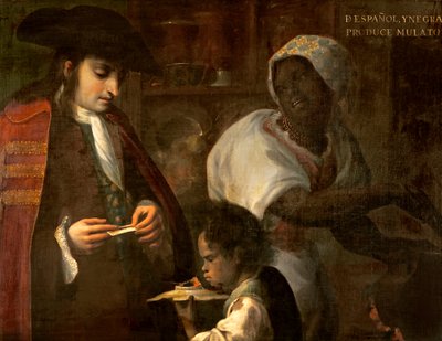 Espanjalainen ja musta tuottavat mulatin, n. 1715 tekijältä Juan Rodríguez Juárez