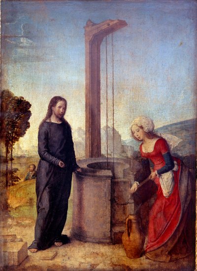 Juan de Flanddesin Kristus ja samarialainen maalaus (tunnetaan vuosina 1496-1519) Sun. 0,24x0,17 m. tekijältä Juan de Flandes