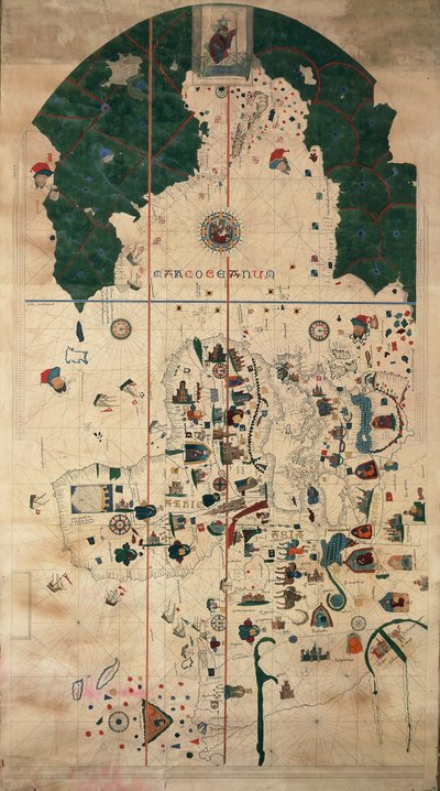 Portolan-Nautical planisfäärikartta Juan de la Cosa, noin 1500 tekijältä Juan de la Cosa