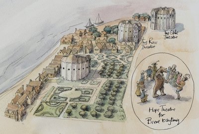Hope Theatre, Rose Theatre ja Globe Theatre, Southwark, Lontoo, c1647 2016. tekijältä Judith Dobie