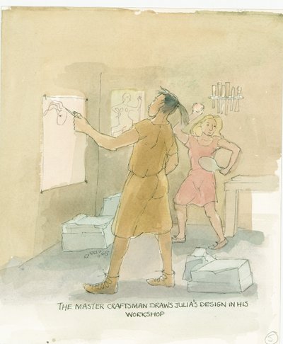Käsityömestari piirtää Julian mosaiikkilattian 2003 suunnitelmat. tekijältä Judith Dobie