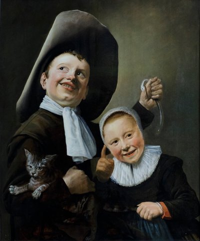 Poika ja tyttö kissan ja ankeriaan kanssa, noin 1635 (öljy tammelle). tekijältä Judith Leyster