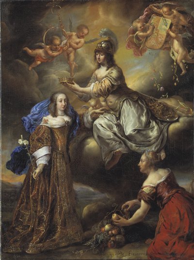 Allegoria kuningatar Hedvig Eleonorasta Minervana, 1654 tekijältä Jürgen Ovens