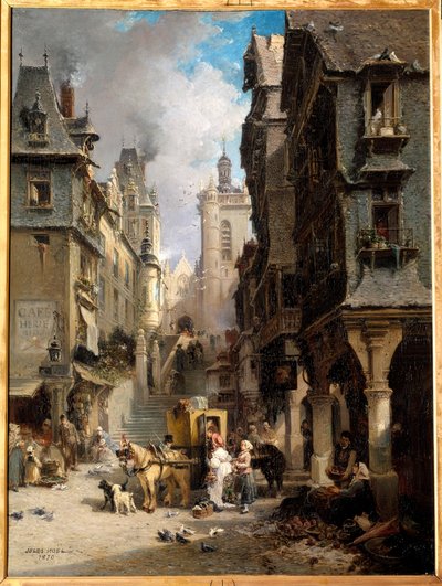 A rue de Morlaix vuonna 1830 Jules Achille Noelin (1815-1881) maalaus 1830 Quimper, Kuvataidemuseo tekijältä Jules Achille Noel