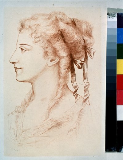 ""Profile Of A Young Lady"" (nuoren naisen muotokuva) kynäpiirros Jules Armand Hanriot (1853-1877) 1800-luvun valtion ulkoilmamuseo Peterhof, Pietari tekijältä Jules Armand Hanriot