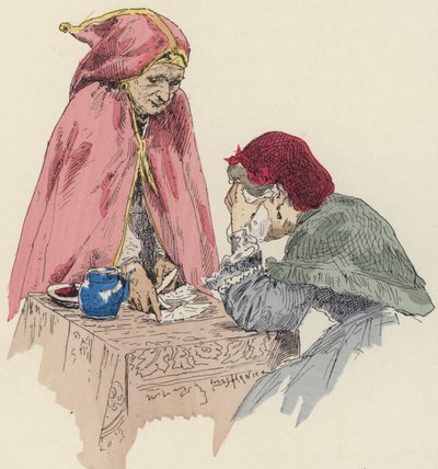 Ennustaja messuilla (väri litho) tekijältä Jules Arsene (after) Garnier