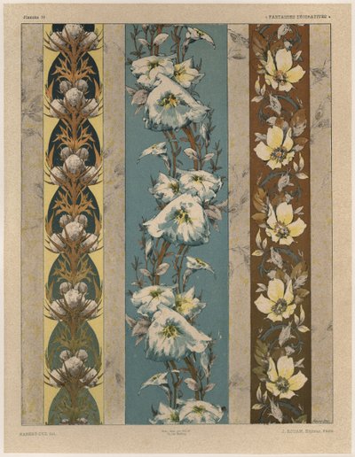 Kukat, levy 18, kuvitus teoksesta "Fantaisies decorations", kaiverrus Gillot, julkaisija Jules Rouam, Librairie de l