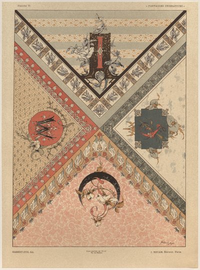 Kirjeet, levy 24 julkaisusta "Fantaisies decorations", kaiverrus Gillot, julkaisija Jules Rouam, Librairie de l
