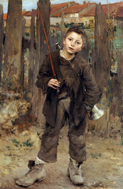 Pas Meche (Ei mitään) Pikkupoika työskentelee hinattavien hevosten parissa proomuja vetäen Jules Bastien-Lepagen (Bastien Lepage) maalaus (1848-1884) - 1882 - Öljy kankaalle Koko 132,1x89,5 cm Skotlannin kansallisgalleria, Edinburgh tekijältä Jules Bastien Lepage