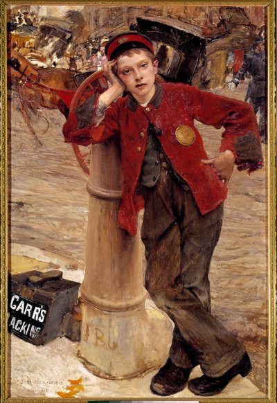 Jules Bastien Lepagen (1848-1884) Pikku englantilainen kengänkiillotusmaalaus 1882 su. 0,89x1,32 m Pariisi, koristetaide tekijältä Jules Bastien Lepage