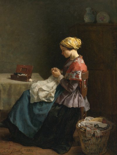 Jules Breton, 1868 - Pieni ompelijatar. tekijältä Jules Breton