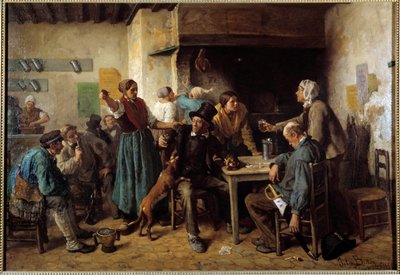 Maanantai. Asiakkaat majatalon pöydässä tekijältä Jules Breton