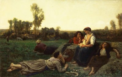 Heinäntekijät levossa; loput pöyhimet, 1873 tekijältä Jules Breton