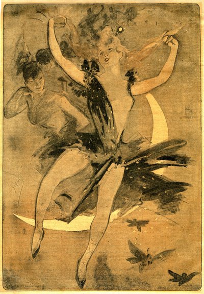 Jules Cheretin piirros Felicien Champsaurin "" Lulu" -kuvasta, romaani ja pantomiimi yhdessä näytöksessä (1900), jossa esitetään klovnitanssija. "Lulua" pidetään yhtenä parhaista esimerkeistä siitä, mitä Ranskassa on kutsuttu "sirkuskirjallisuudeksi". tekijältä Jules Cheret