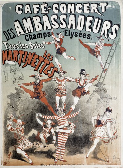 Martinettes at the Cafe-Concert des Ambassadeurs - Jules Cheretin juliste, 1800-luvun loppu tekijältä Jules Cheret