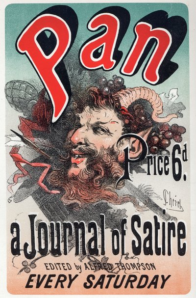Kirjallisuus. Pan, satiirinen sanomalehti. Jules Cheret, Englanti, n. 1880 (juliste) tekijältä Jules Cheret
