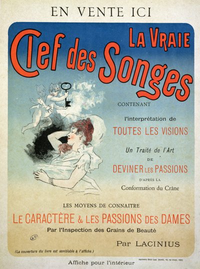 Juliste, joka mainostaa Laciniusin kirjaa "La Vraie Clef des Songes", 1892 tekijältä Jules Cheret