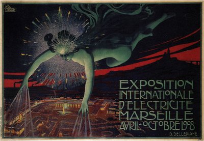Kansainväliseen sähkönäyttelyyn vuonna 1908 tehty juliste tekijältä Jules Cheret