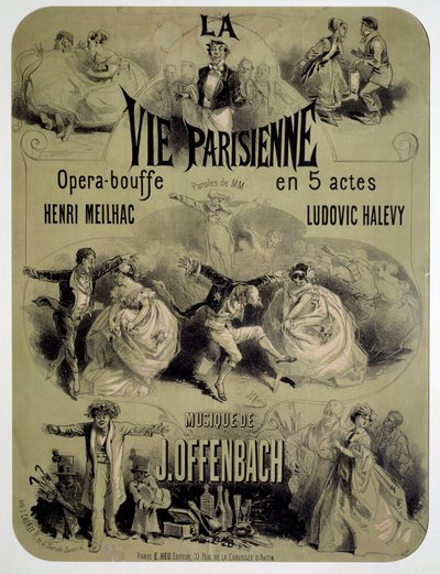 Jacques Offenbachin (1819-1880) juliste oopperaruokaan "Pariisilainen elämä" tekijältä Jules Cheret