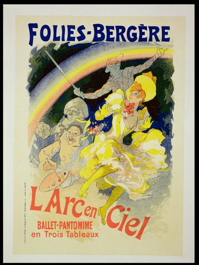 Jäljennös julisteesta, joka mainostaa Folies-Bergeren esittämää balettipantomiimia "The Rainbow", 1893 tekijältä Jules Cheret