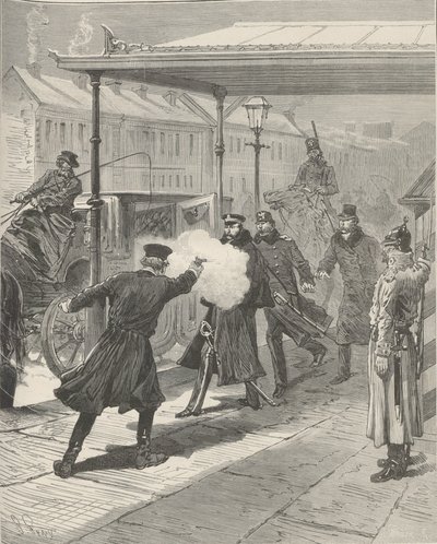 Kreivi Mihail Loris-Melikovin salamurha. Le Monde Illustré, 1880. tekijältä Jules Descartes Férat