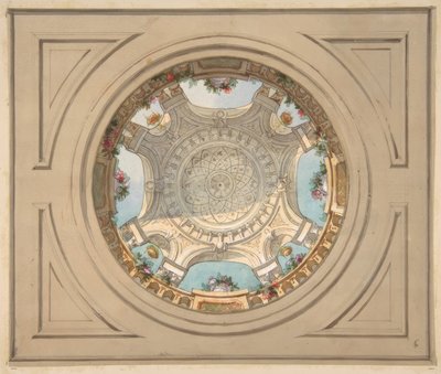 Suunnittelu kattoon, jossa on trompe loeil -kaiteet tekijältä Jules Edmond Charles Lachaise