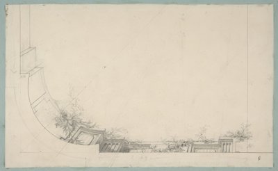 Osittainen suunnittelu kattoon, joka on koristeltu trompe loeil -kaiteella tekijältä Jules Edmond Charles Lachaise