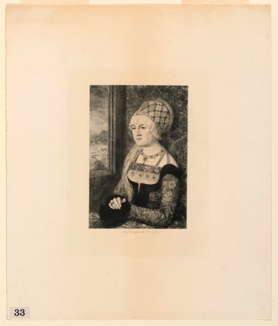 Nuoren naisen muotokuva, "Etchings of Pictures in the Metropolitan Museum, New York" tekijältä Jules Ferdinand Jacquemart