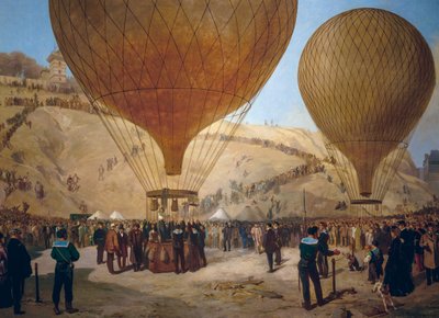 Leon Gambetta lähtee Armand-Barbesin kuumailmapallolla Pariisin piirityksen aikana Place Saint-Pierre -aukiolta Montmartreen 7. lokakuuta tekijältä Jules and Guiaud Jacques Didier