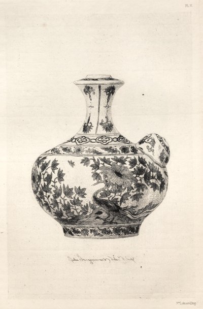 Keraamisen taiteen historia: A Descriptive and Philosophical Study of the Pottery of All Ages and All Nations: Persia: Pehmeä posliini - Gargoulette, koristeltu Simorgilla (levy VI). tekijältä Jules Jacquemart