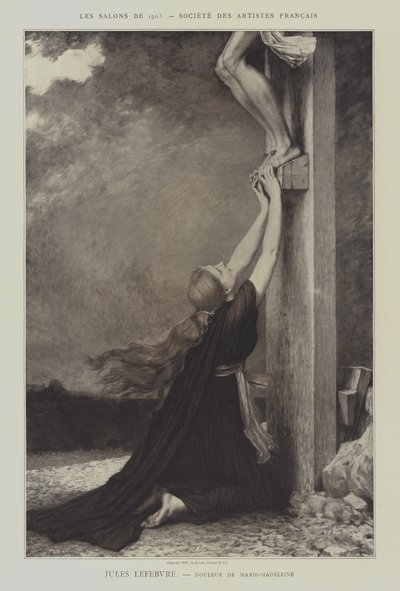 Douleur de Marie-Madeleine (Maria Magdaleenan suru) (litho) tekijältä Jules Joseph (after) Lefebvre