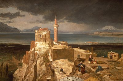 Vanin järvi ja linnoitus, Armenia (öljy kankaalle) tekijältä Jules Joseph Augustin Laurens