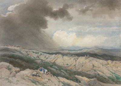 Maisema paimentolaisineen, n.1869 (akvarelli, guassi, musta liitu ja grafiitti ) tekijältä Jules Joseph Augustin Laurens