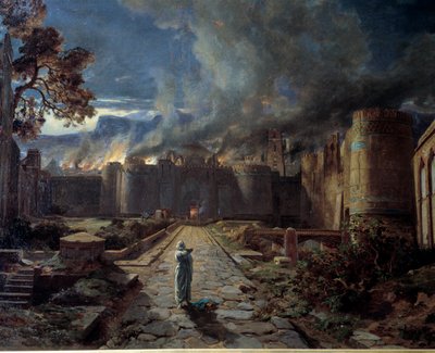 Sodoma (Sodoma) Kaupungin tuhoutuminen tulipalossa. Yksityiskohta. Jules Laurensin (1825-1901) maalaus Orleans. Kuvataidemuseo tekijältä Jules Joseph Augustin Laurens
