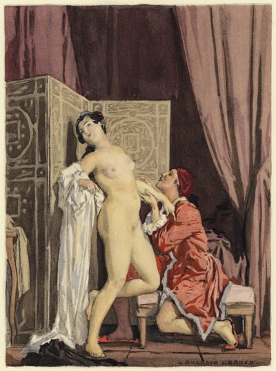 Kuvitus Casanovan muistelmiin (värilitografia) tekijältä Jules Marie Auguste Leroux