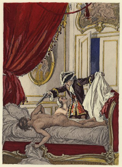 Kuvitus Casanovan muistelmiin (värilitografia) tekijältä Jules Marie Auguste Leroux
