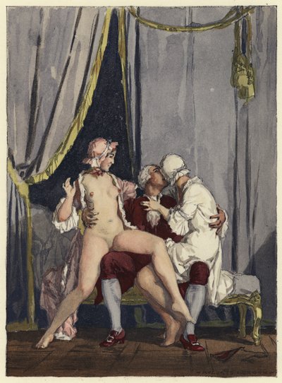 Kuvitus Casanovan muistelmiin (värilitografia) tekijältä Jules Marie Auguste Leroux