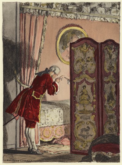 Kuvitus Casanovan muistelmiin (värilitografia) tekijältä Jules Marie Auguste Leroux