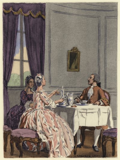 Kuvitus Casanovan muistelmiin (värilitografia). tekijältä Jules Marie Auguste Leroux