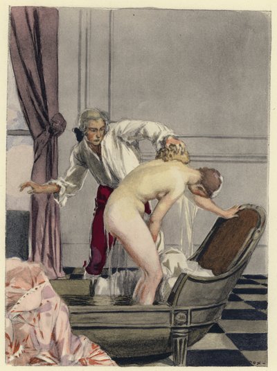 Kuvitus Casanovan muistelmiin (värilitografia) tekijältä Jules Marie Auguste Leroux