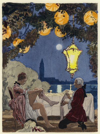 Kuvitus Casanovan muistelmiin (värilitografia) tekijältä Jules Marie Auguste Leroux