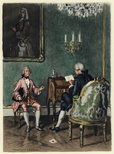 Kuvitus Casanovan muistelmiin (värilitografia) tekijältä Jules Marie Auguste Leroux