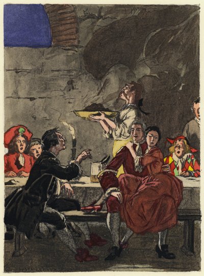 Kuvitus Casanovan muistelmiin (värilitografia) tekijältä Jules Marie Auguste Leroux