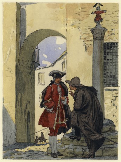 Kuvitus Casanovan muistelmiin (värilitografia) tekijältä Jules Marie Auguste Leroux